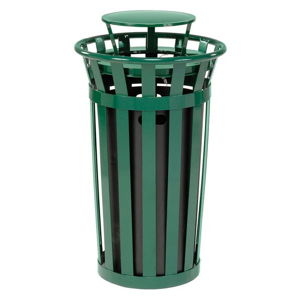 Global Industrial Round Slatted Trash Can, Green, Steel 260803GN
